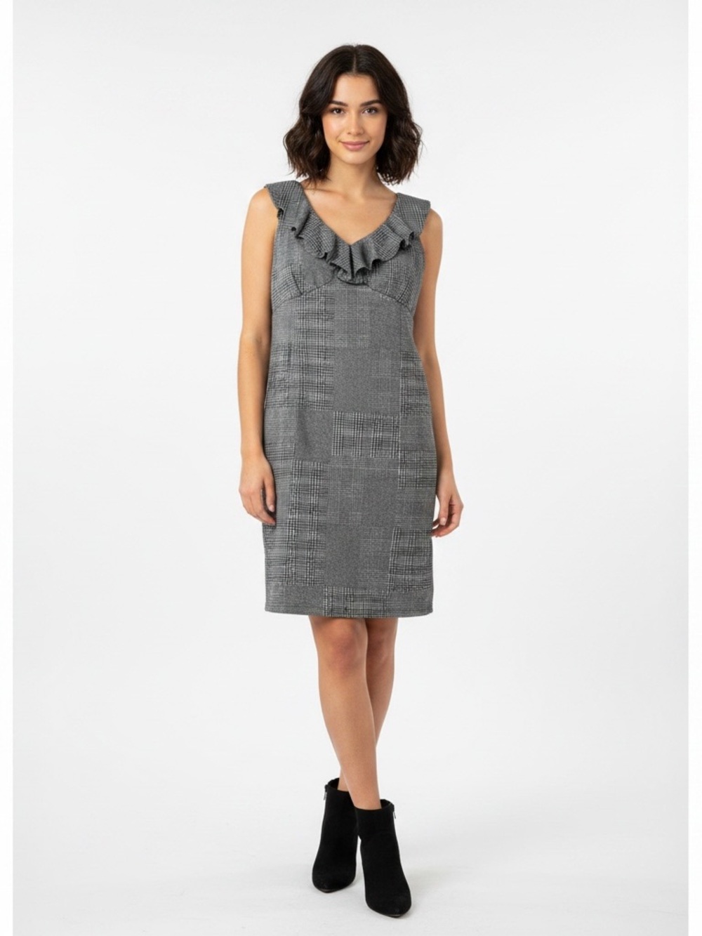 Paper Doll Sleeveless Patchwork Black & White Polyester Zip Back MIDI Dress 3X